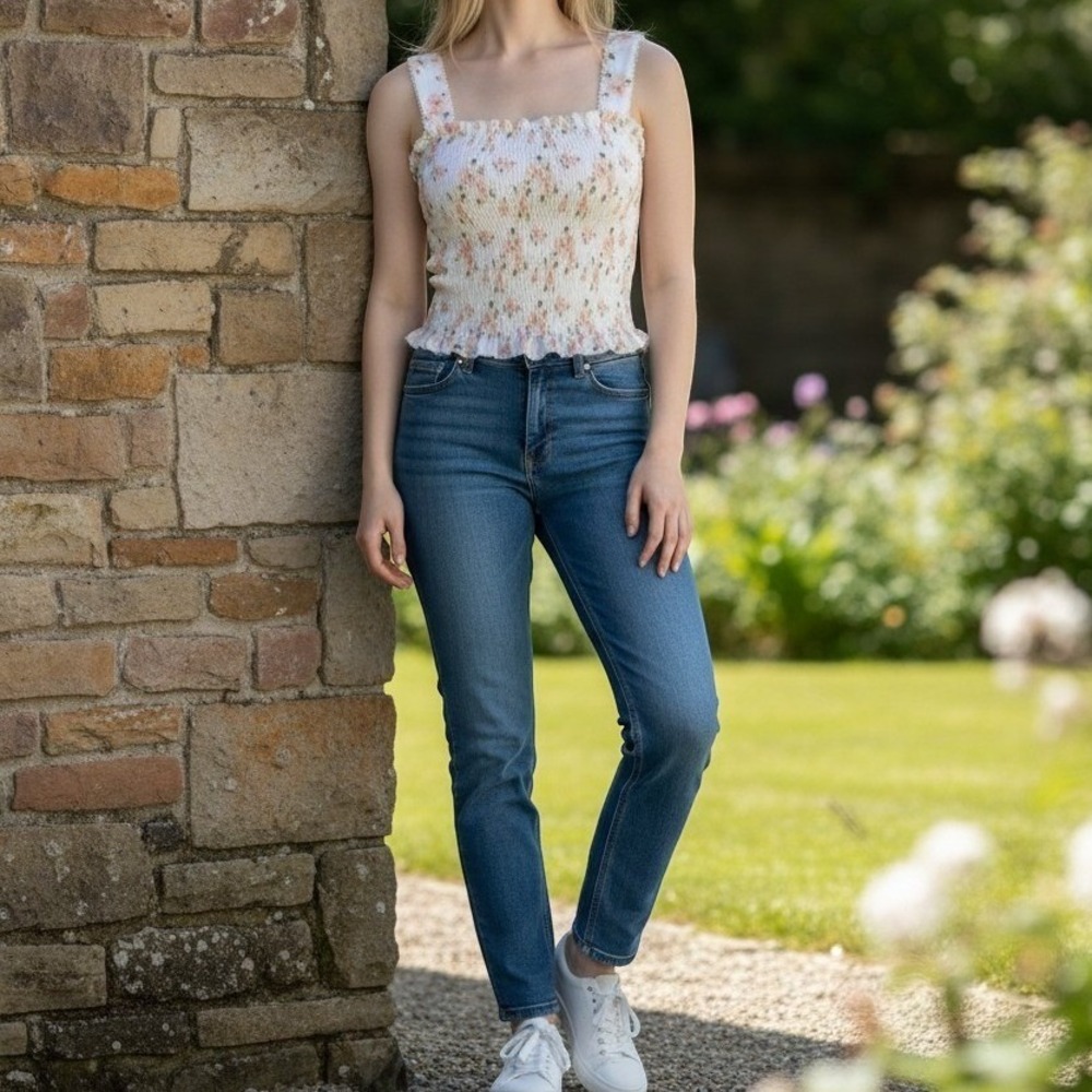 Thirty Thirty Smocked Lace Floral Crop Top Womens S White Pink Fairycore Summer